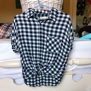Tie Front Checkered Blouse